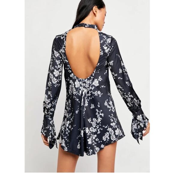 Free People Aries Black Floral Print Mini Dress Small - Picture 7 of 12